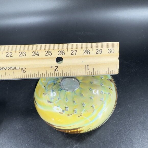 1987 Hand Blown Glass Paperweight Artist Signed Eye Small Bubbles Multicolor Vtg - Picture 7 of 16